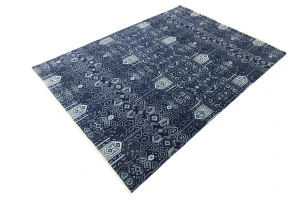 Dark Navy Floral Transitional 8X10 Oushak Chobi Oriental Square Rug