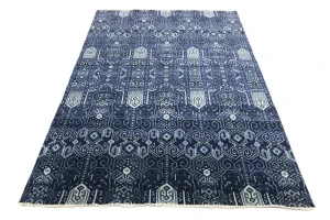 Dark Navy Floral Transitional 8X10 Oushak Chobi Oriental Square Rug