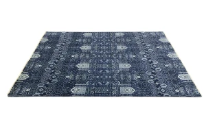 Dark Navy Floral Transitional 8X10 Oushak Chobi Oriental Square Rug