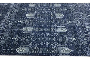 Dark Navy Floral Transitional 8X10 Oushak Chobi Oriental Square Rug