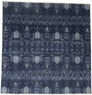 Dark Navy Floral Transitional 10X10 Oushak Chobi Oriental Square Rug