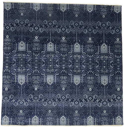 Dark Navy Floral Transitional 10X10 Oushak Chobi Oriental Square Rug