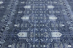 Dark Navy Floral Transitional 10X10 Oushak Chobi Oriental Square Rug
