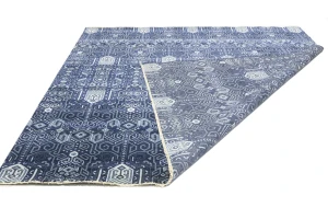 Dark Navy Floral Transitional 10X10 Oushak Chobi Oriental Square Rug