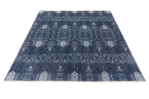 Dark Navy Floral Transitional 10X10 Oushak Chobi Oriental Square Rug