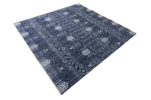 Dark Navy Floral Transitional 10X10 Oushak Chobi Oriental Square Rug