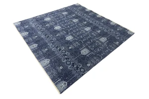 Dark Navy Floral Transitional 10X10 Oushak Chobi Oriental Square Rug
