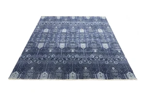 Dark Navy Floral Transitional 10X10 Oushak Chobi Oriental Square Rug