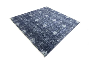Dark Navy Floral Transitional 10X10 Oushak Chobi Oriental Square Rug