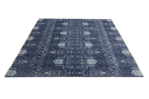 Dark Navy Floral Transitional 10X10 Oushak Chobi Oriental Square Rug