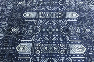 Dark Navy Floral Transitional 10X10 Oushak Chobi Oriental Square Rug