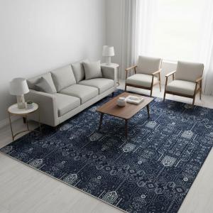 Dark Navy Floral Transitional 10X10 Oushak Chobi Oriental Square Rug