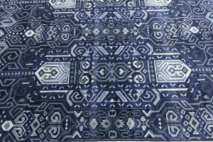 Dark Navy Floral Transitional 10X10 Oushak Chobi Oriental Square Rug