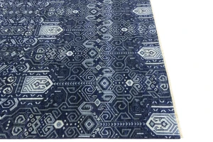 Dark Navy Floral Transitional 10X10 Oushak Chobi Oriental Square Rug