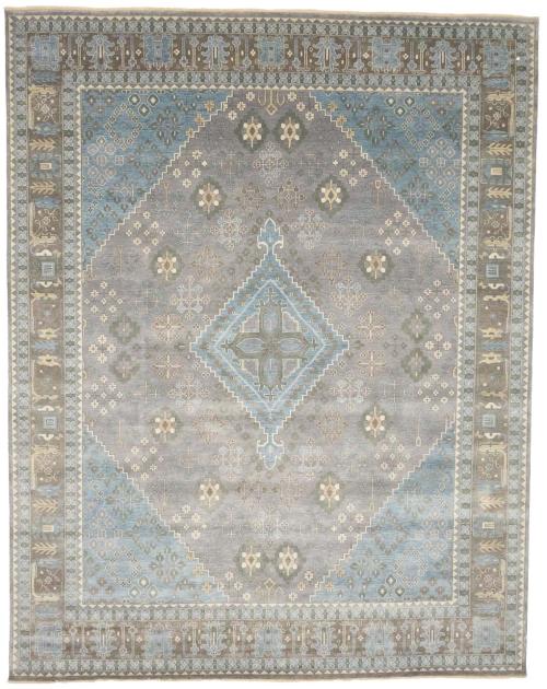 Muted Gray-Blue Triba Geometric 12x15 Oriental Rug