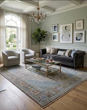 Muted Gray-Blue Triba Geometric 12x15 Oriental Rug