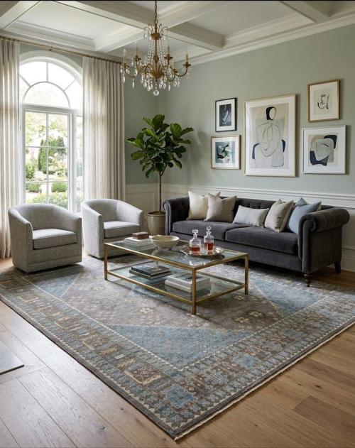 Muted Gray-Blue Triba Geometric 12x15 Oriental Rug