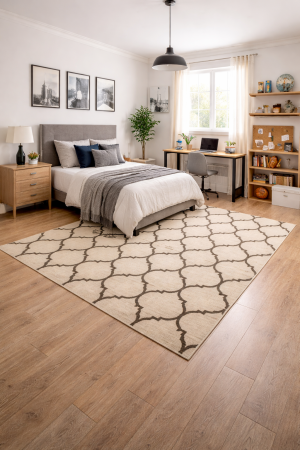 Cream & Brown Floral Trellis Design 5X8 Hand-Tufted Modern Rug