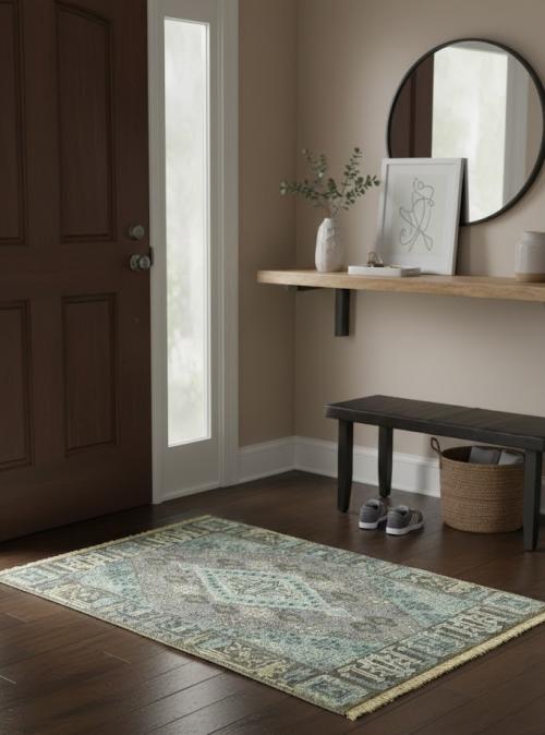 Muted Taupe Tribal 2X3 Indo-Joshaghan Oriental Rug