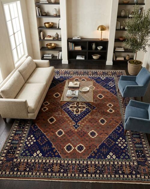 Rust & Navy Tribal 12x15 Indo-Joshaghan Oriental Rug