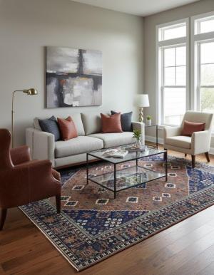 Rust & Navy Tribal 8X10 Indo-Joshaghan Oriental Rug