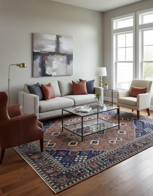 Rust & Navy Tribal 8X10  Indo-Joshaghan Oriental Rug