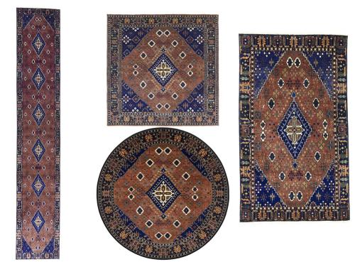 Rust & Navy Tribal Indo-Joshaghan Oriental All Size