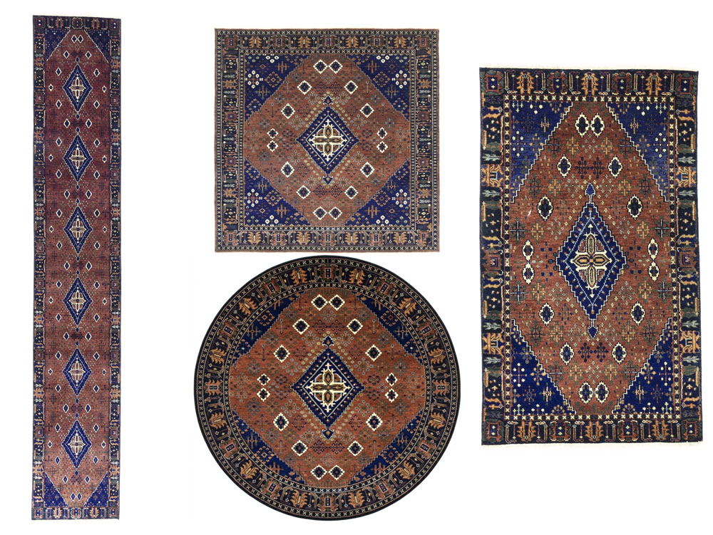 Rust & Navy Tribal Indo-Joshaghan Oriental All Size