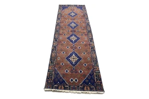 Rust & Navy Tribal 3x10 Indo-Joshaghan Oriental Runner Rug
