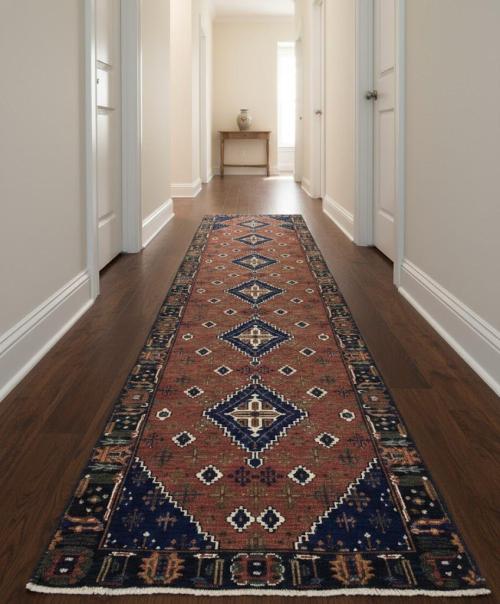 Rust & Navy Tribal 3x10 Indo-Joshaghan Oriental Runner Rug