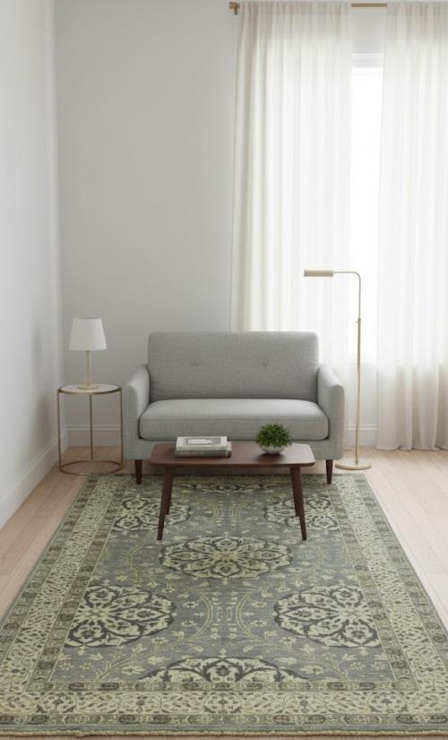 Muted Gray Floral Traditional 5X8 Oushak Chobi Oriental Rug