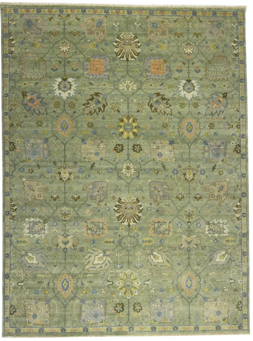 Sage Green Floral Traditional 9x12 Oushak Chobi Oriental Rug