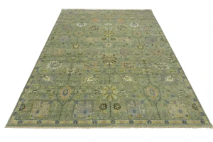 Sage Green Floral Traditional 9x12 Oushak Chobi Oriental Rug