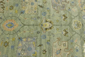 Sage Green Floral Traditional 9x12 Oushak Chobi Oriental Rug