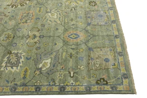 Sage Green Floral Traditional 9x12 Oushak Chobi Oriental Rug