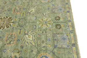 Sage Green Floral Traditional 9x12 Oushak Chobi Oriental Rug