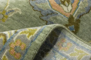 Sage Green Floral Traditional 9x12 Oushak Chobi Oriental Rug