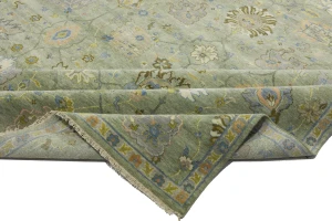 Sage Green Floral Traditional 9x12 Oushak Chobi Oriental Rug