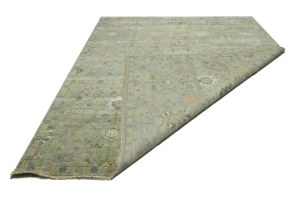 Sage Green Floral Traditional 9x12 Oushak Chobi Oriental Rug