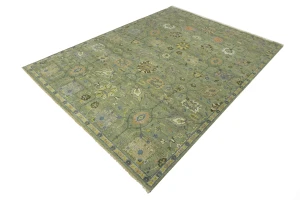 Sage Green Floral Traditional 9x12 Oushak Chobi Oriental Rug