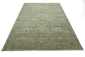 Sage Green Floral Traditional 9x12 Oushak Chobi Oriental Rug