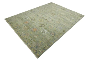Sage Green Floral Traditional 9x12 Oushak Chobi Oriental Rug