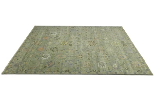 Sage Green Floral Traditional 9x12 Oushak Chobi Oriental Rug