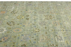 Sage Green Floral Traditional 9x12 Oushak Chobi Oriental Rug