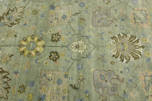 Sage Green Floral Traditional 9x12 Oushak Chobi Oriental Rug