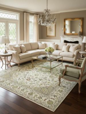 Ivory Traditional Floral 10x14 chobi Oriental Rug