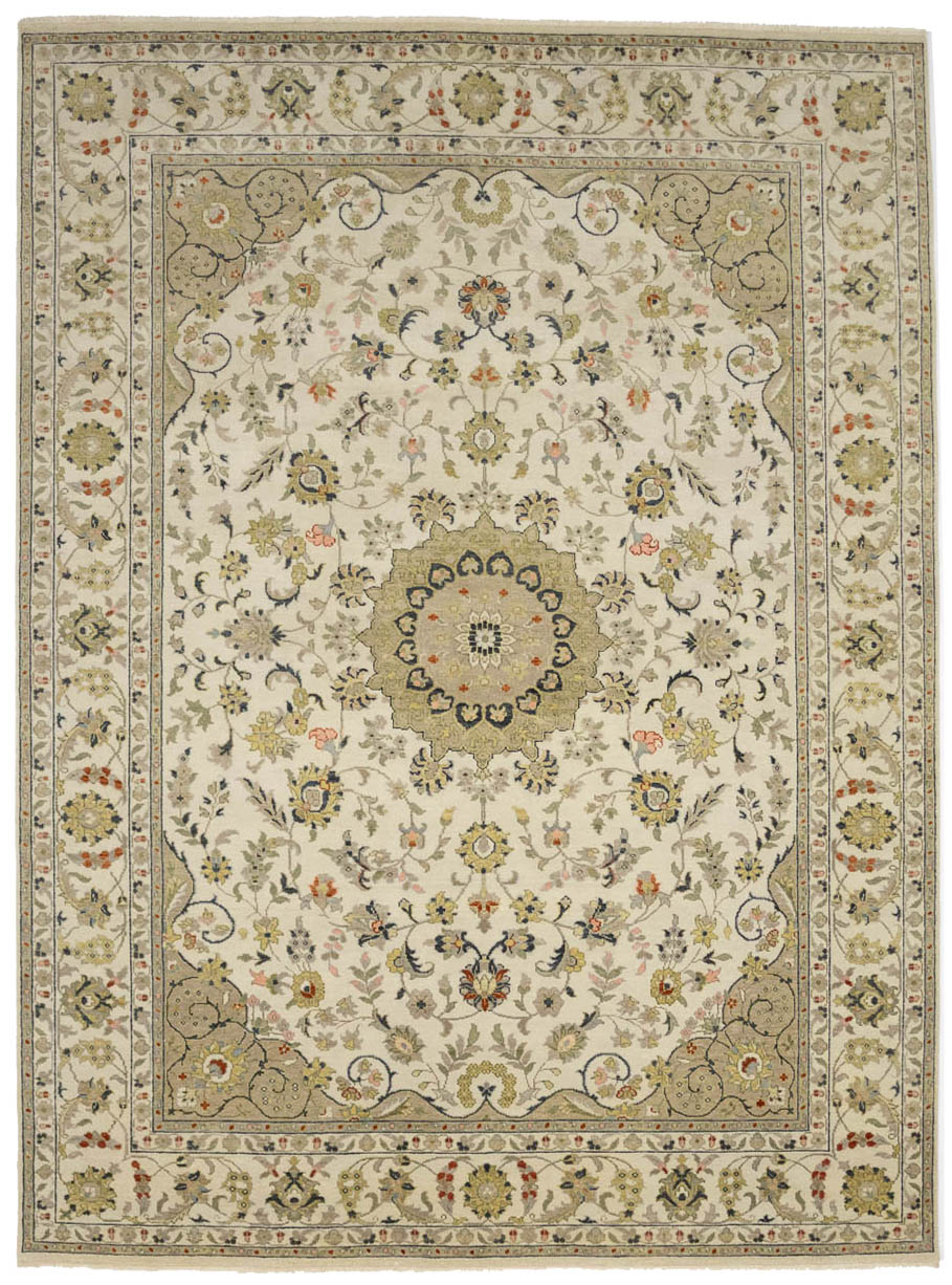 Ivory Traditional Floral 9x12 chobi Oriental Rug