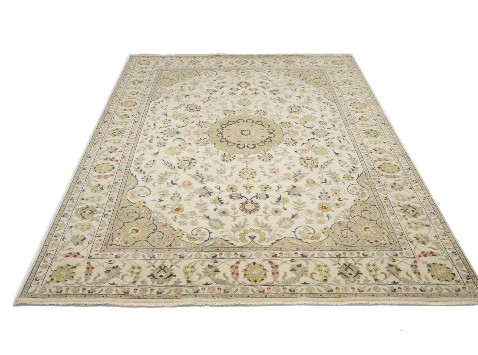 Ivory Traditional Floral 9x12 chobi Oriental Rug