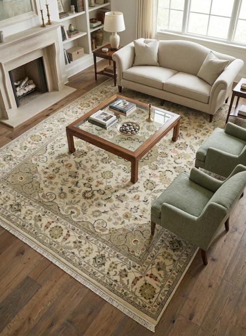 Ivory Traditional Floral 9x12 chobi Oriental Rug