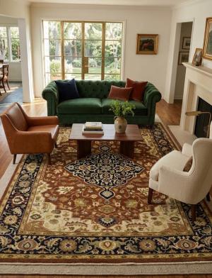 Rust Brown Floral 9X12 Oriental Rug